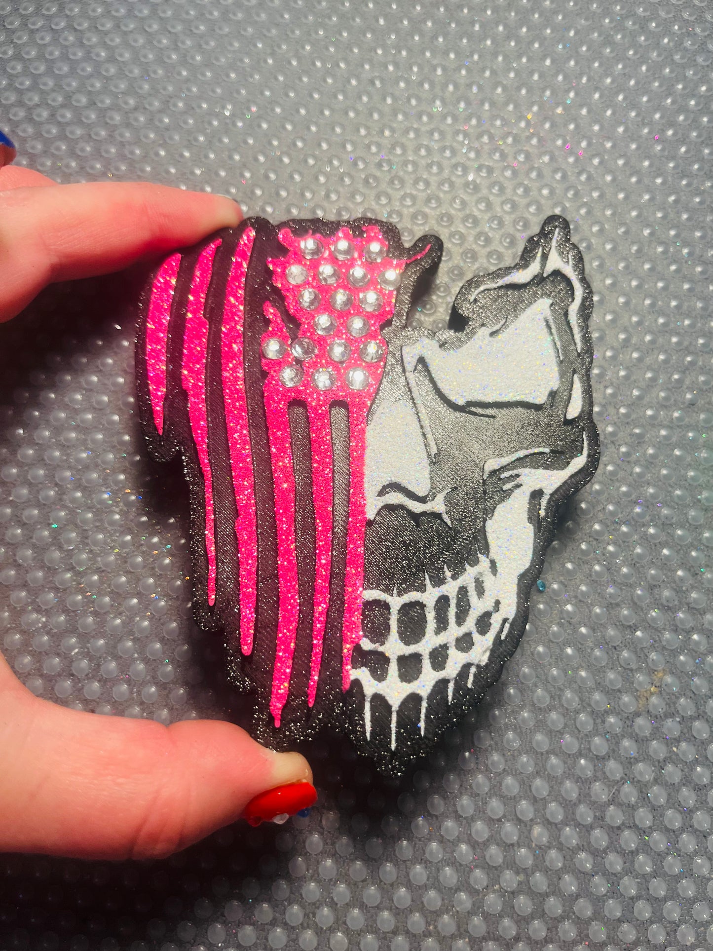 Skull Flag Pink/Black/Rhinestones