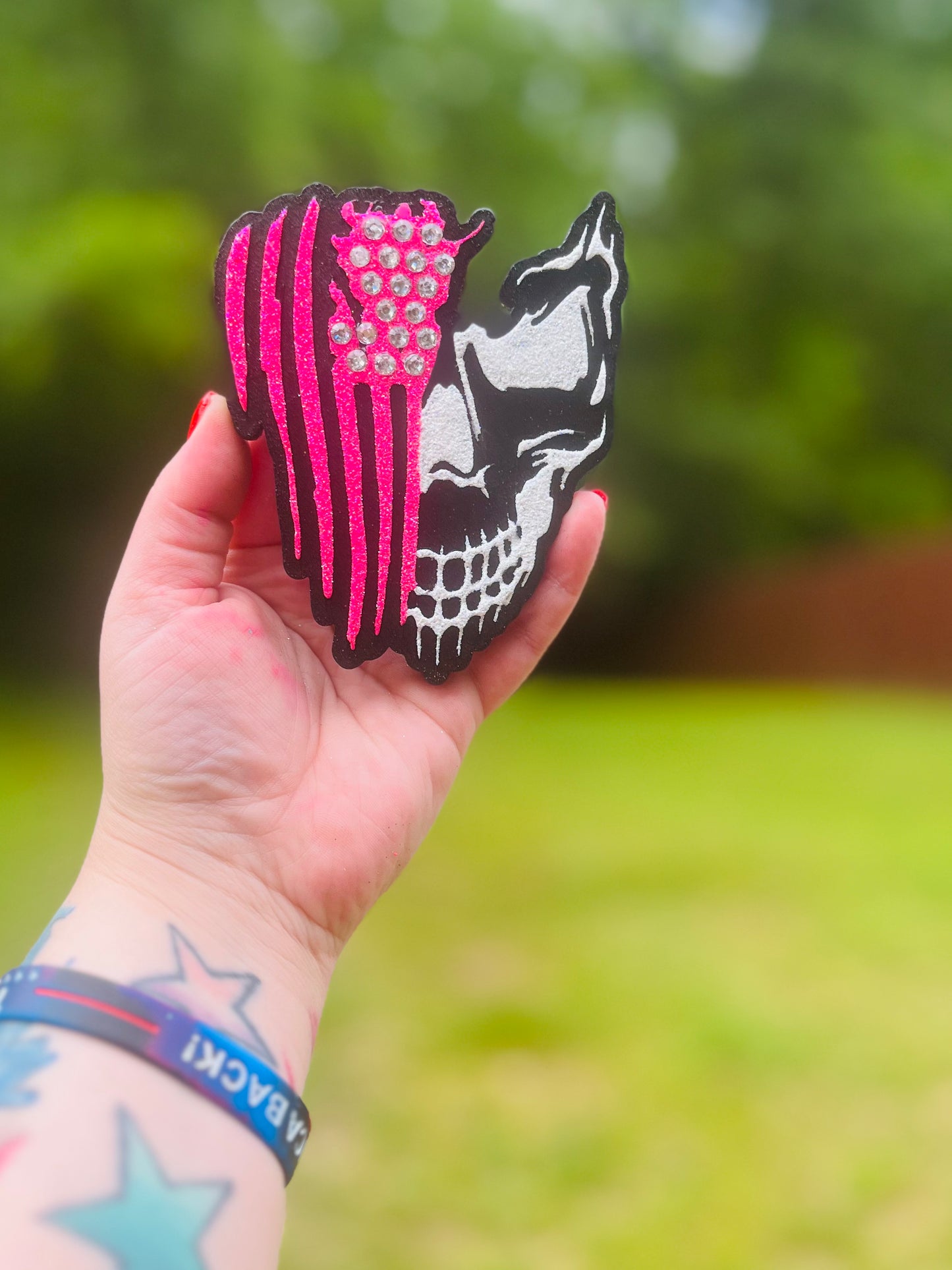 Skull Flag Pink/Black/Rhinestones