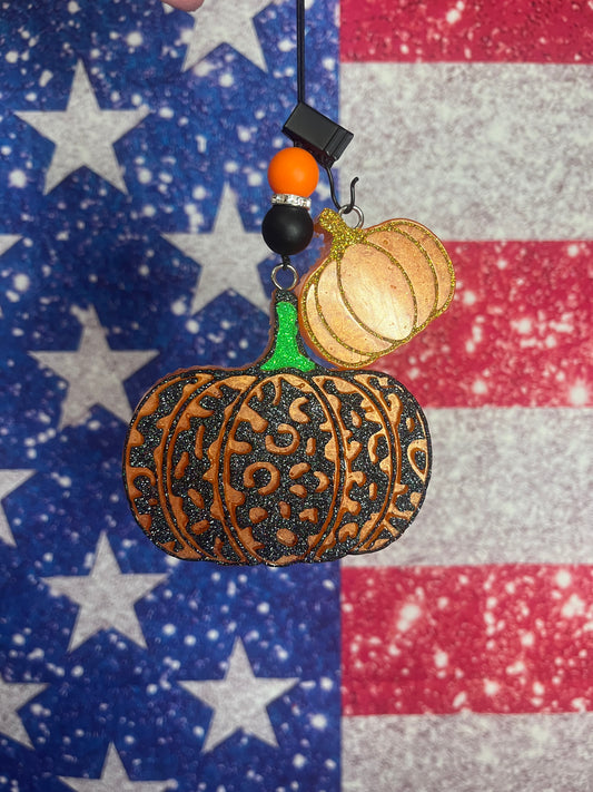 Orange/Black Leopard Pumkin with TWO mini pumpkin vent clips 🎃