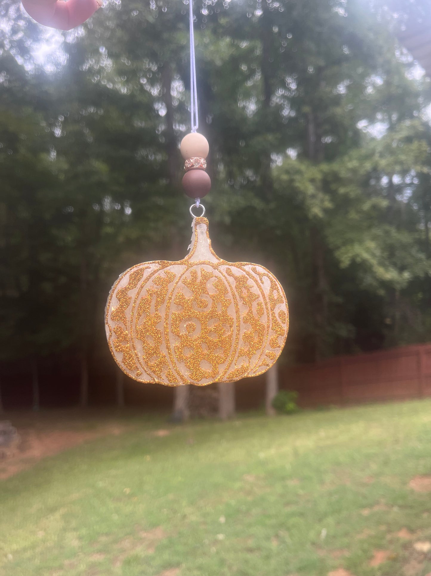 White/Gold Pumpkin Freshie with TWO matching mini vent clips